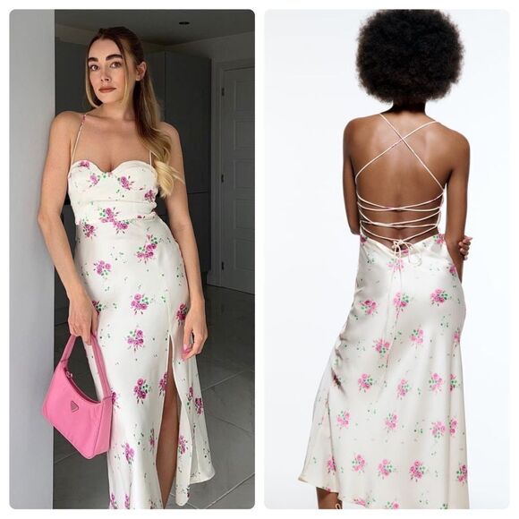 Zara Satin Floral Print Dress New - Picture 1 of 12